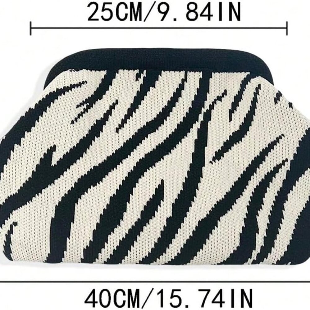 Women's Crocheted Crossbody Clutch Bag Zebra Stripe Cloud Shape - Picture 7 of 7